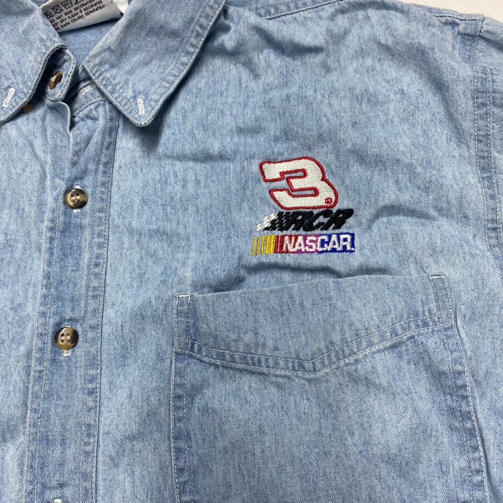 Vintage Dale Earnhardt NASCAR Denim Shirt Competitors View Light Wash Small USA - Picture 7 of 10